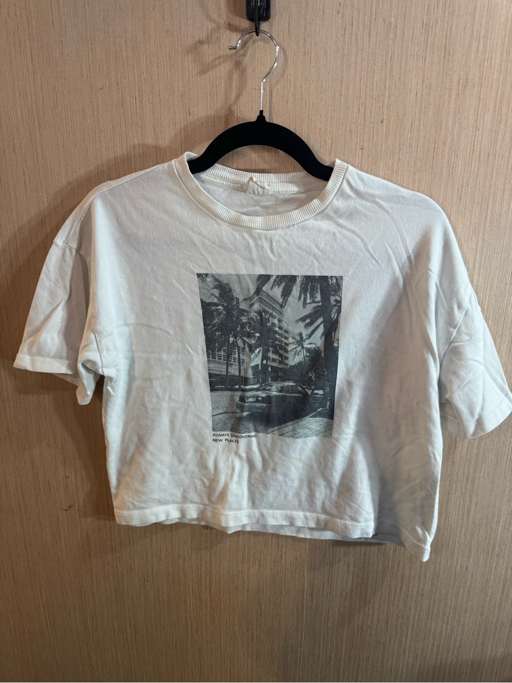 Kids Zara White Cropped Graphic Tee - Palm Print Size 13-14